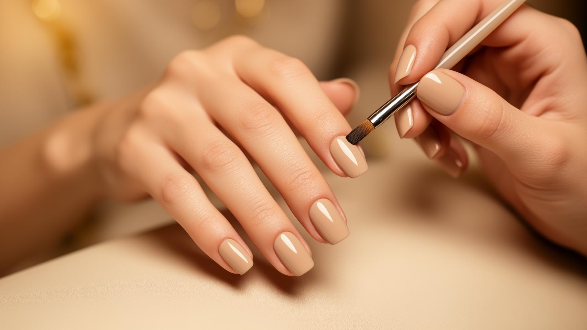 Frauenhand bekommt Nägel professionell lackiert